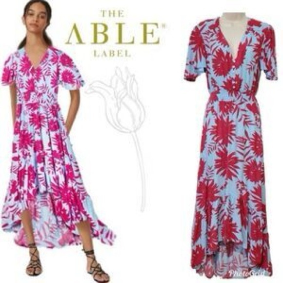 Abel the Label Floral Printed Smocked Waist High Low Midi Maxi Dress Size Medium - Picture 1 of 15
